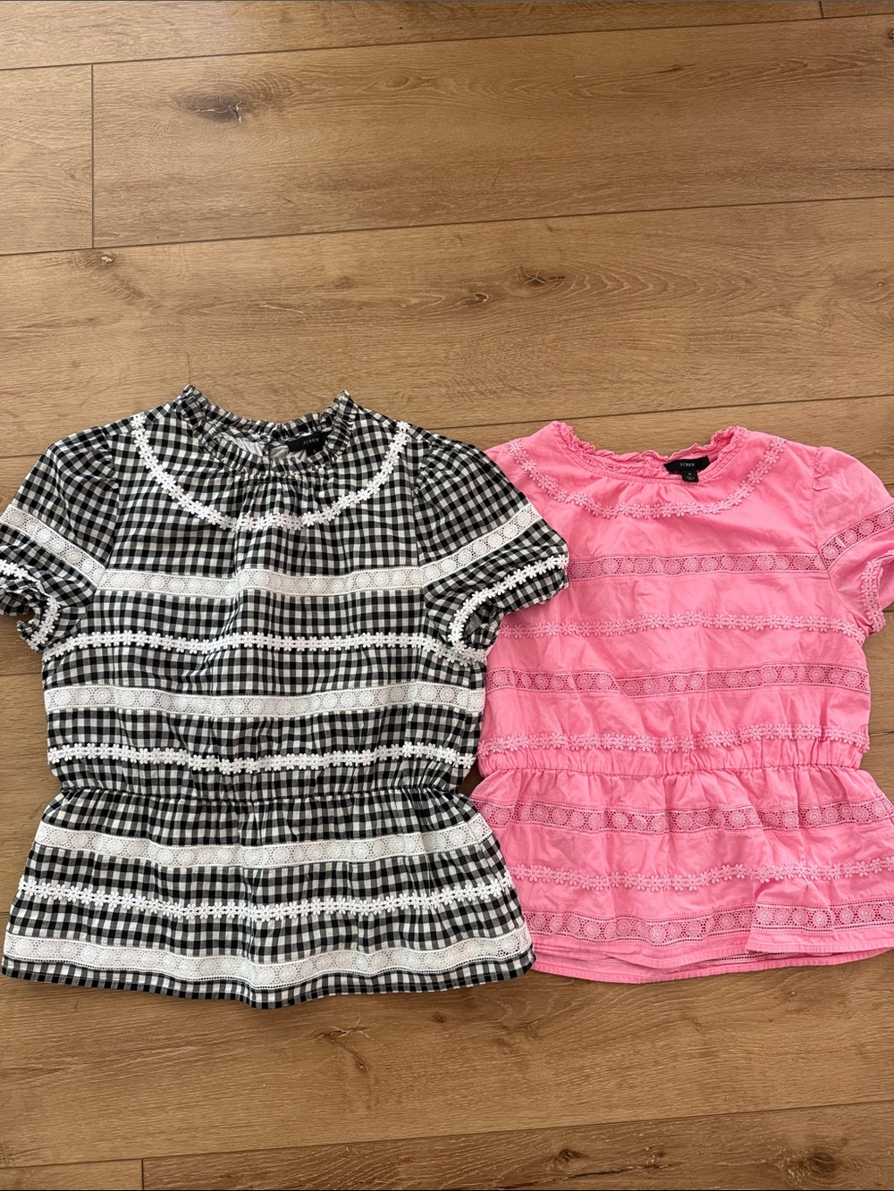 J. Crew Cotton Lace-Trim Short Sleeve Tops